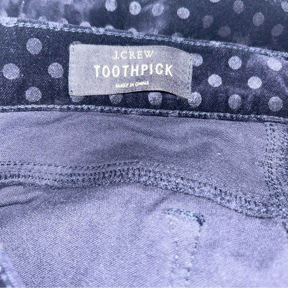 J. Crew Toothpick Velour Velvet Dark Blue Polka Dots Skinny Pants Size 26 Ankle - Picture 5 of 5